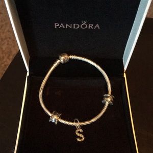 Silver pandora bracelet with S charm